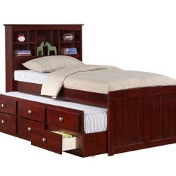 New Twin Bookcase Storage Bed With Trundle & 3-Drawers (Delivery Available)