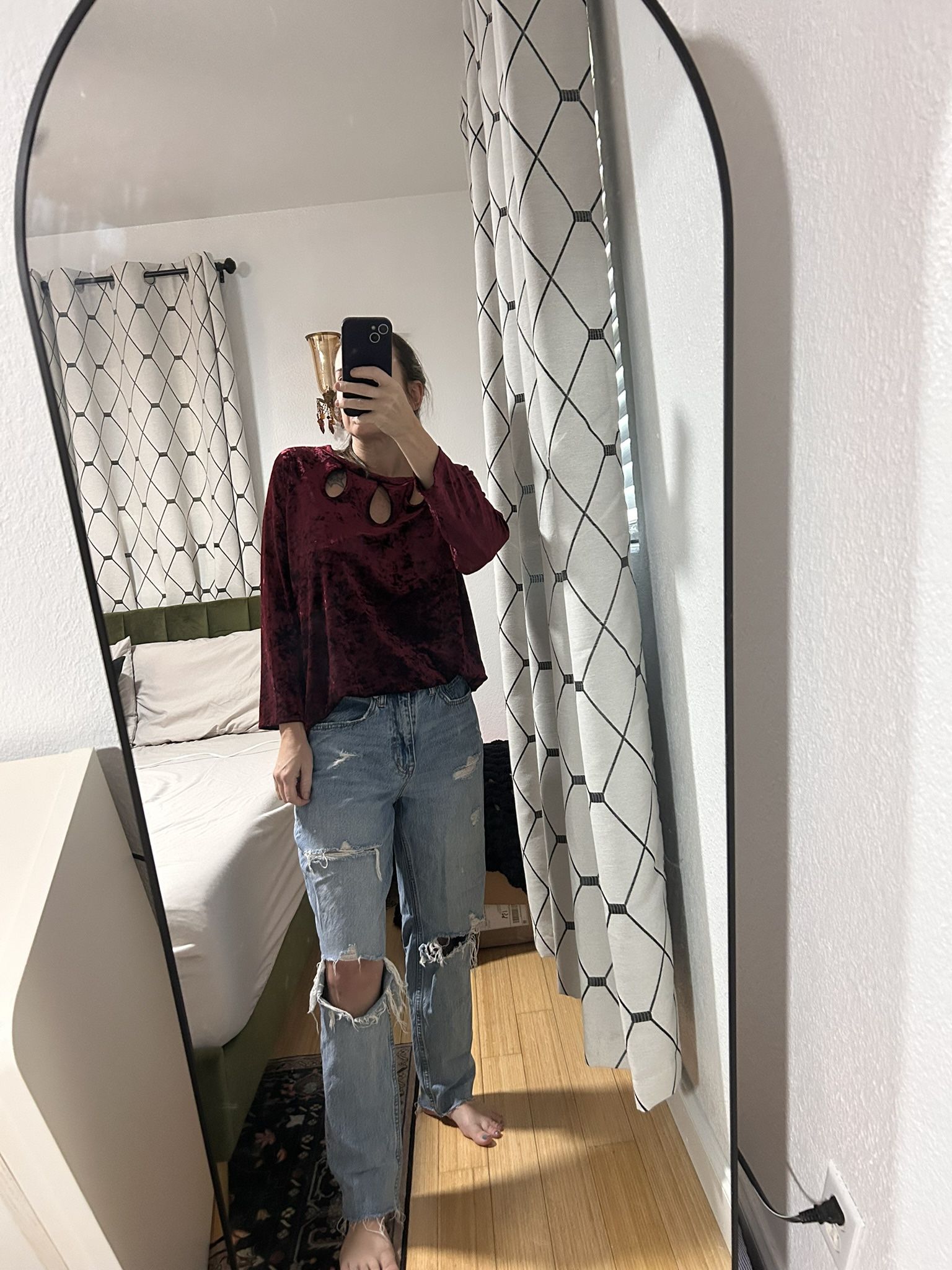 🍷Ava James Burgundy Velvet Cut-Out Top — Goth / Boho Vibe