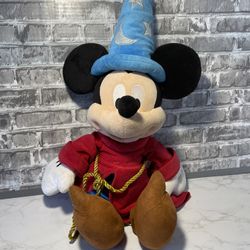 Disney Parks Sorcerer Mickey Mouse 13” Plush Stuffed Animal Fantasia Wizard Hat