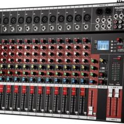 12 Channel Mixer Audio Console, CT-120S Professional Music Mixer DJ Mixing Board with Reverb