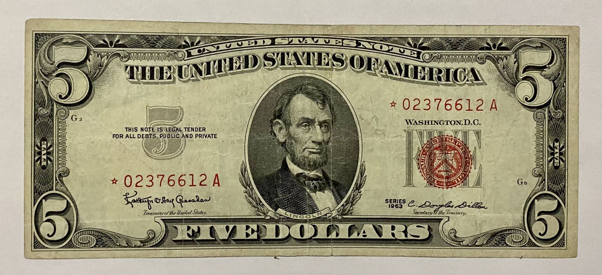  ⭐️ 1963 Red Seal $5 STAR Note
