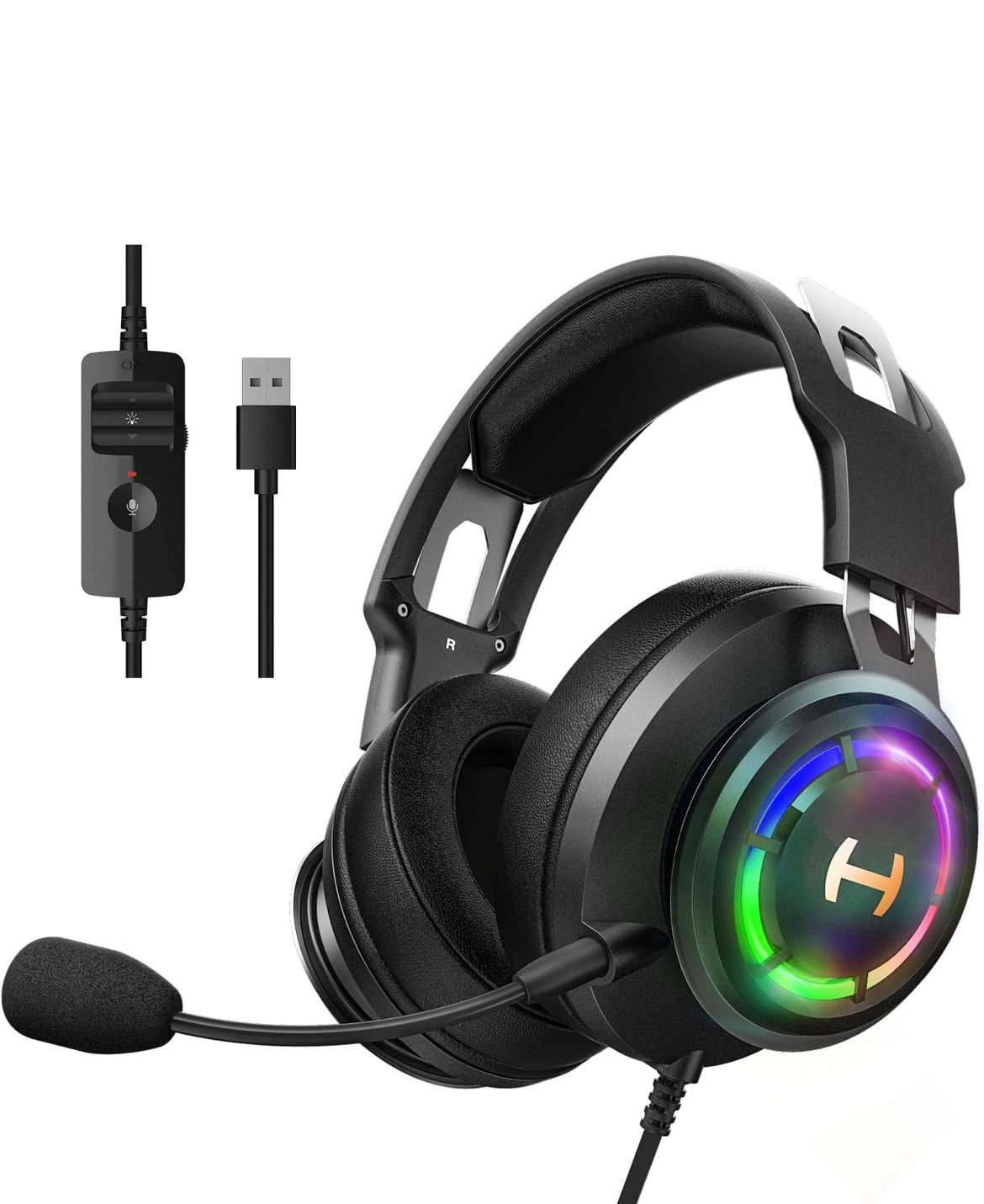 Edifier 7.1 Hi-Res Sound PC Gaming Headset Weird USB Over-Ear Headphone Noise Cancelling Mic RGB Light for PC PS4 Laptop Mac Desktop