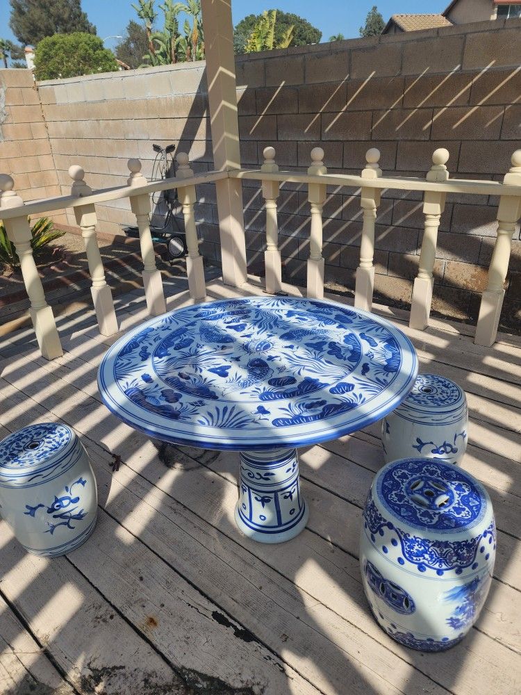 Set Of Chinese Garden Porcelain Seats And Table