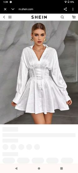 SHEIN Privé Jacquard Drop Shoulder Fold Pleated Detail Shirt Dress