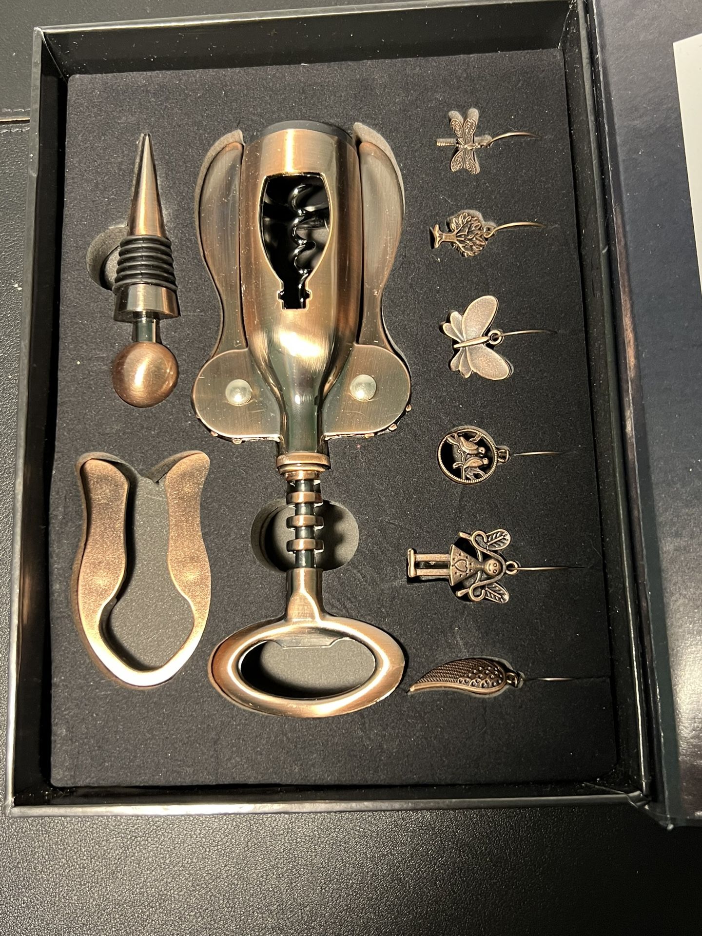 Lazboy Vintage 2000s Wine Essentials Set Bronze Finish, 9-Piece Gift Box