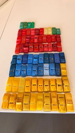Lot of 74 molded vintage plastic toy cars 2” each