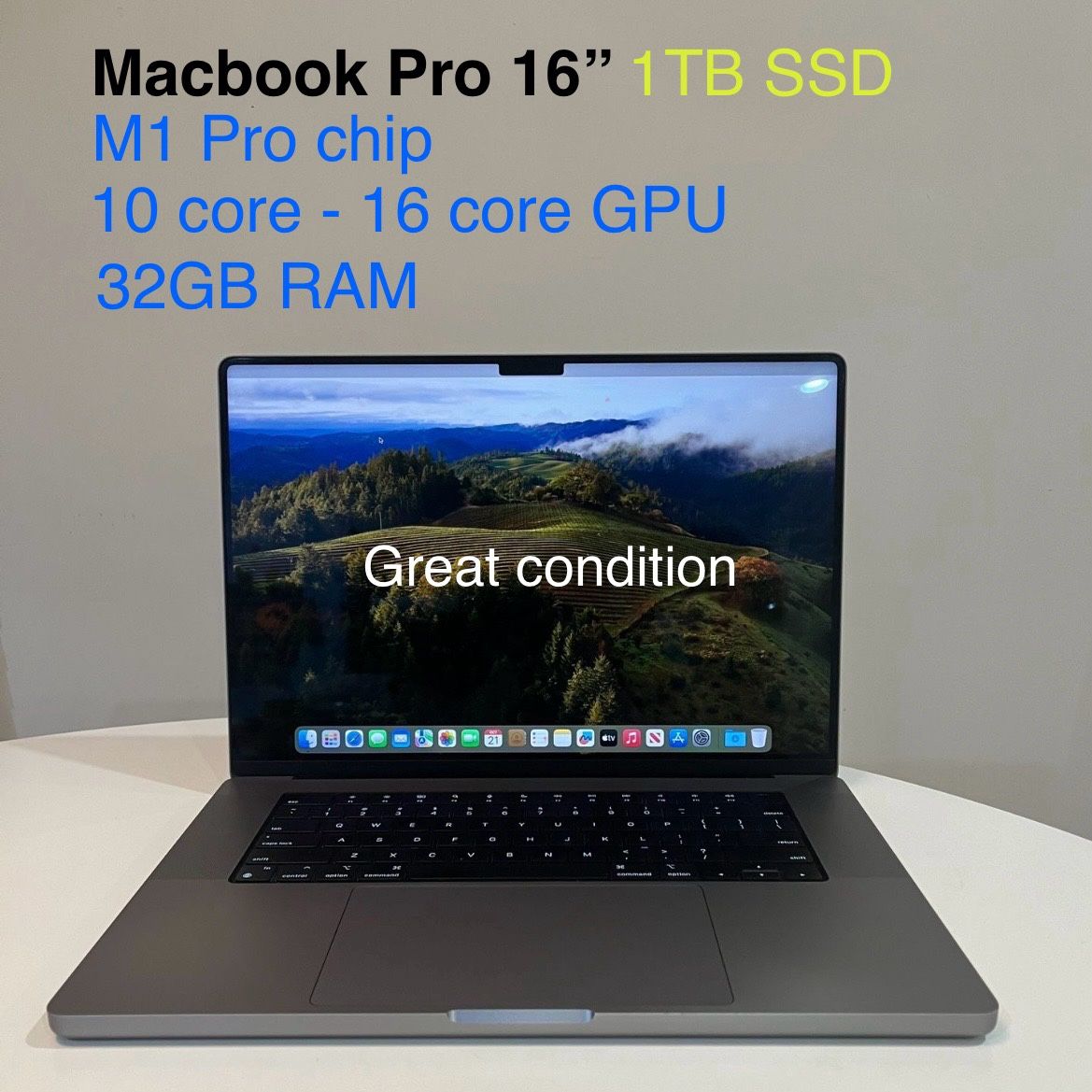Macbook Pro 16.2”- Apple M1 Pro - 10 core - 16 Core GPU - 32GB RAM - 1 TB