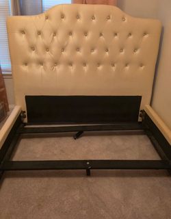 Full size Cream colored studded headboard and frame