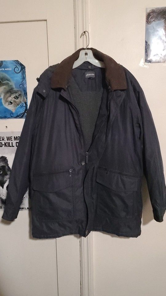 Mens Dark Blue Coat W Hood   Size XL  