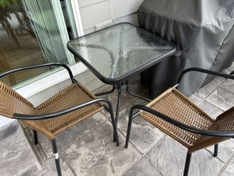 3-Piece Patio Bistro Set with Glass Top Table and Wicker Chairs