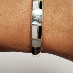 Native American Inlay Sterling Silver Cuff Bracelet