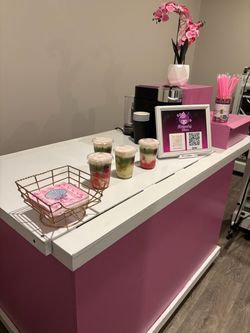 Custom Pink Mobile Beverage Cart and snack bar with Umbrella