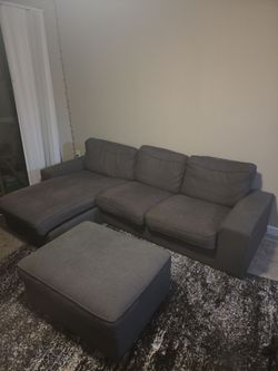 Gray Large Sofa Couch with Ottoman