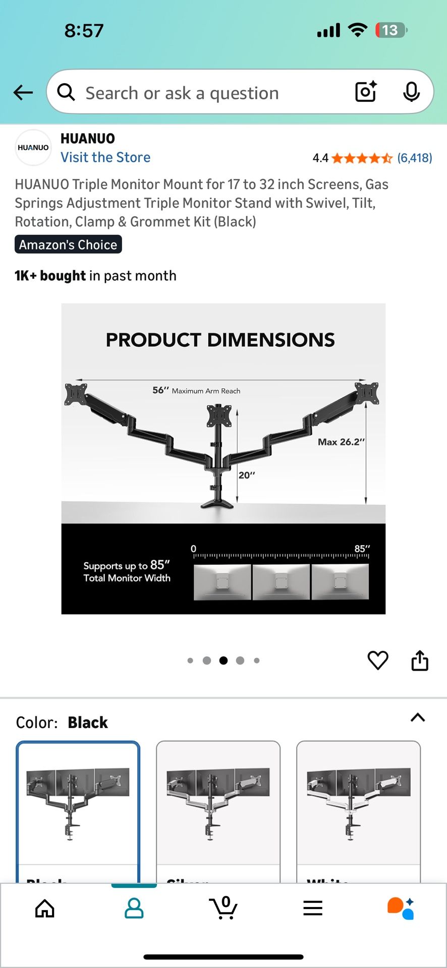 Triple Monitor Stand - Dual Arm Center Stand