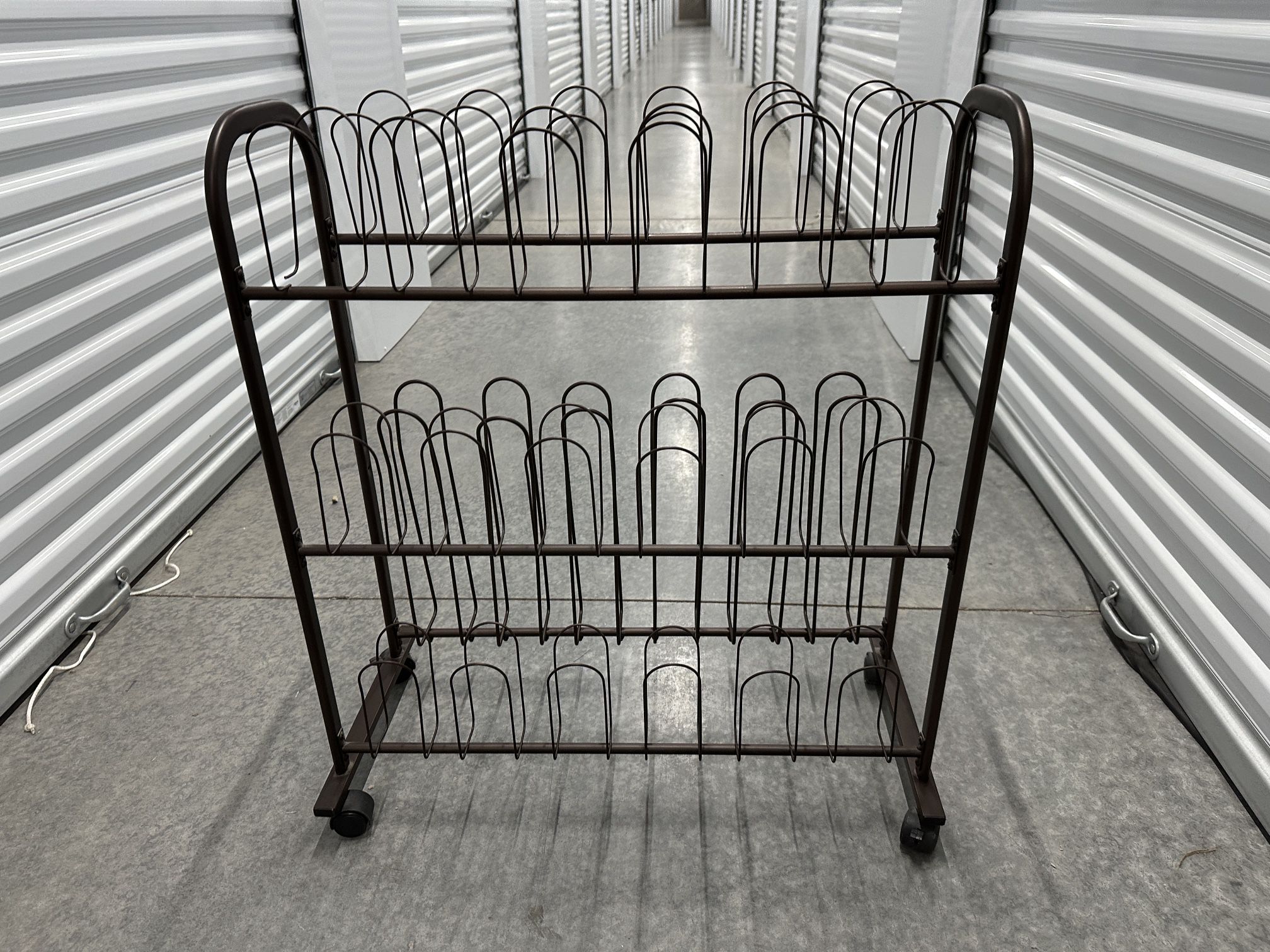 Shoe Storage Cart Rack Rolling Boots Holds 15 Pairs Brakes