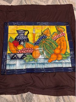 34”x25” Ceramic Tile mural, Mexican Talavera Mosaic backsplash hand painted art