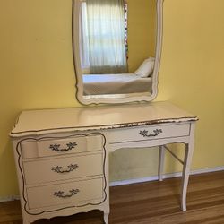 Vintage Desk, Mirror and Chair By La Coquette