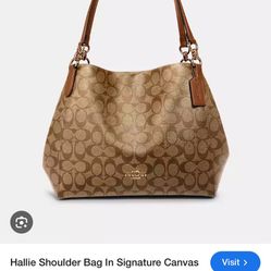 Coach Hallie Handbag F80298 Khaki Saddle Brown Shoulder Bag Purse.