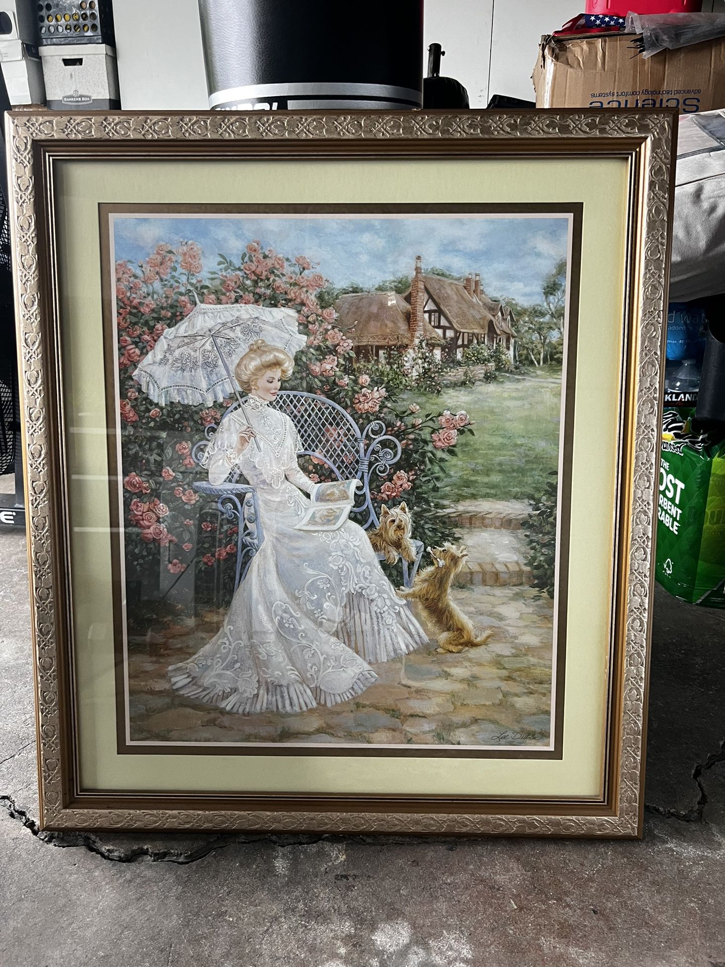 lady with dogs and flowers 