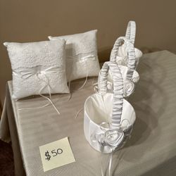 Ring Bearer Pillows And 3 Flower Girl Baskets