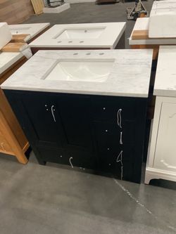 36” Black Solid Wood Bathroom Vanity with Marble Top (V122)