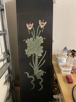 Vintage Asian 4-Panel Hand-Painted Gold Lacquer Folding Screen / Room Divider