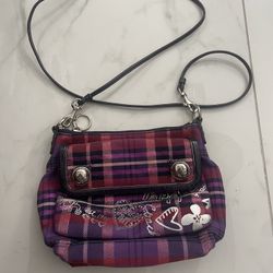 COACH POPPY TARTAN PLAID  HOBO BERRY SILVER BAG Rare 