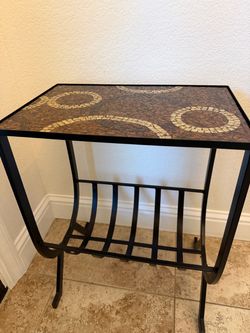 Mosaic iron table stand with bottom shelf