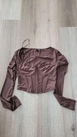 Brown Long Sleeve Corset Crop Top