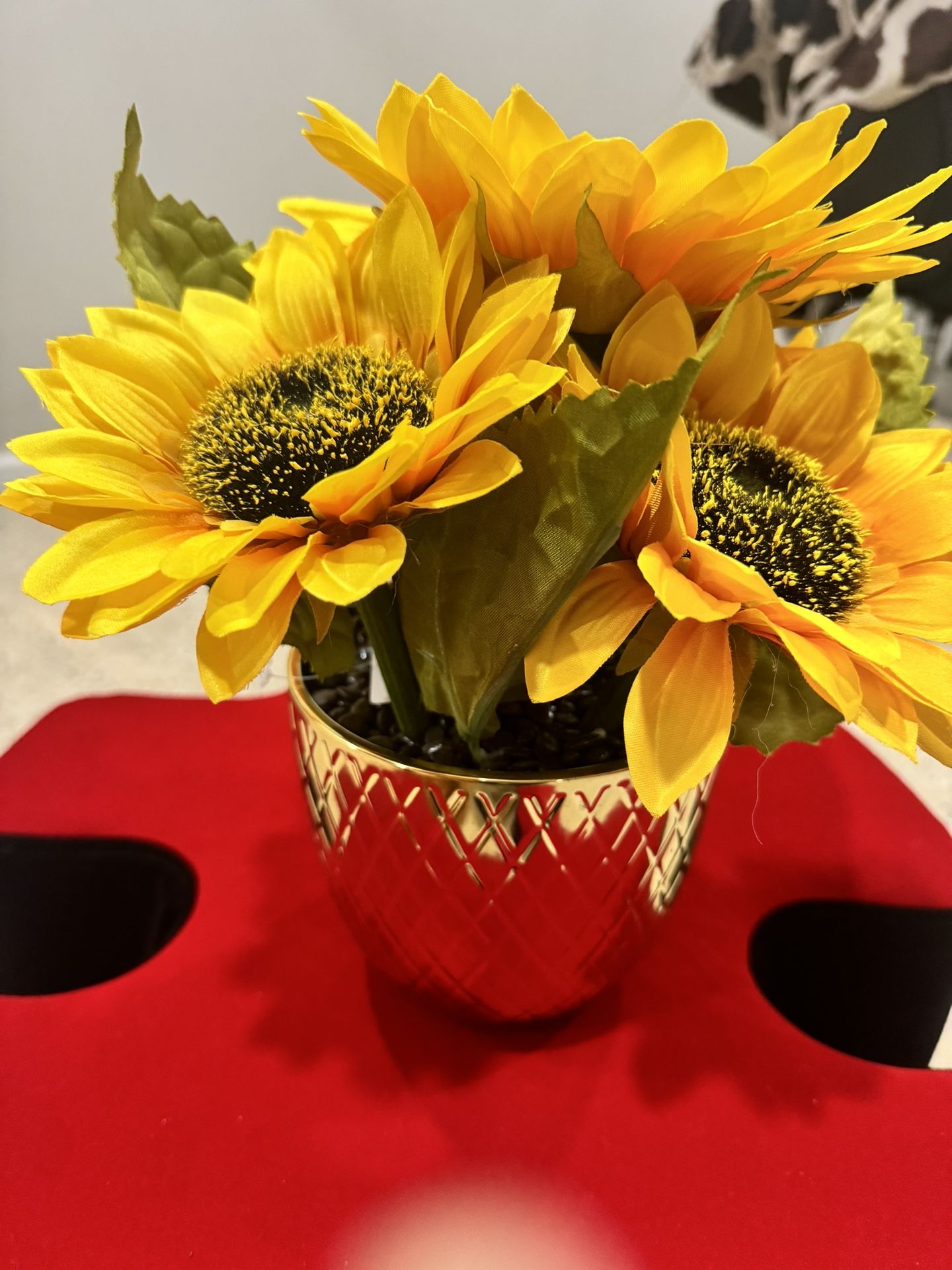 Sunflower Flower Pot  With Gold Base