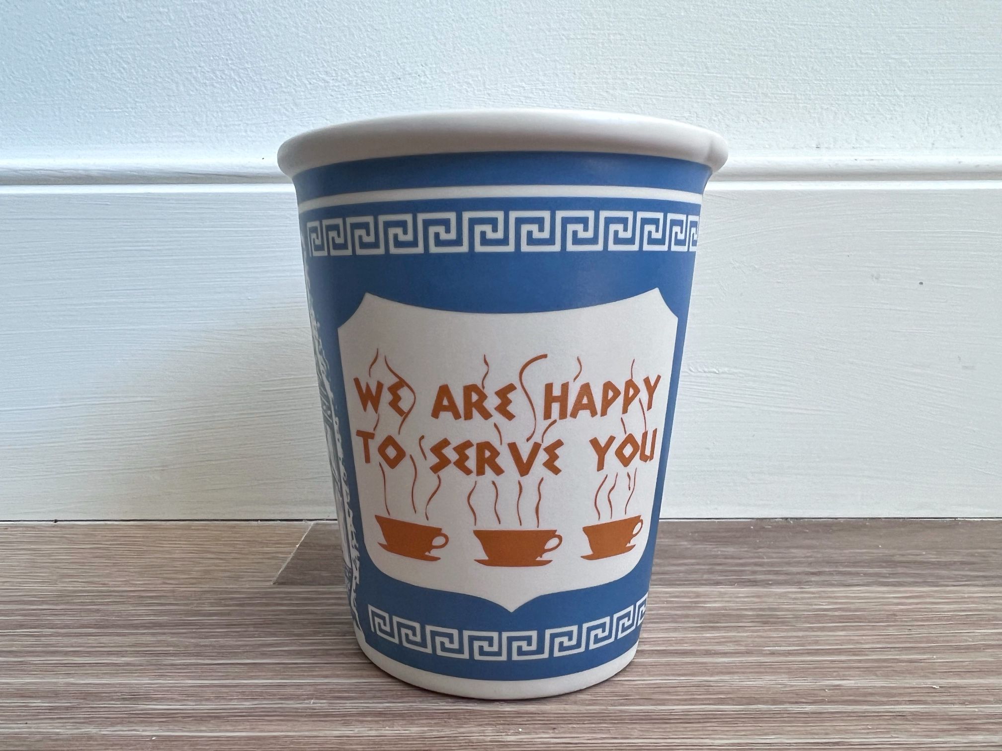 Coffee cup NYC Greek cart We are happy to serve you retro vintage 