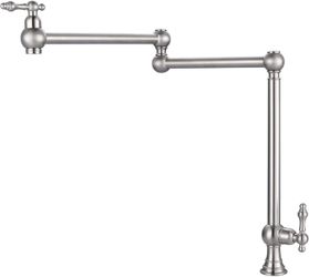 Pot Filler Faucet Deck Mount Stove Faucet, Solid Brass Pot Filler Brushed Nickel Kitchen Folding Faucet with Stretchable Double Joint Swing Arm