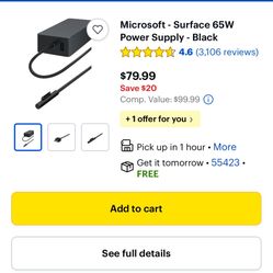 Microsoft Laptop Fast Charger,Surface Pro , Surface Go, Surface Laptop Fast Charger