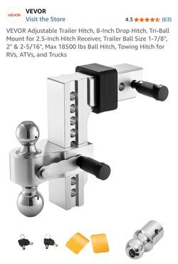 VEVOR Adjustable Tri-Ball Drop Trailer Hitch