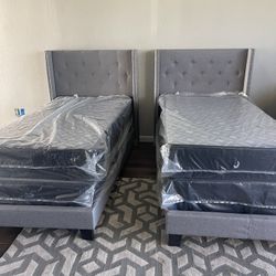 Brand New Twin Beds For Sale/Complete Bed Frame With New Mattress Set/Fast Delivery