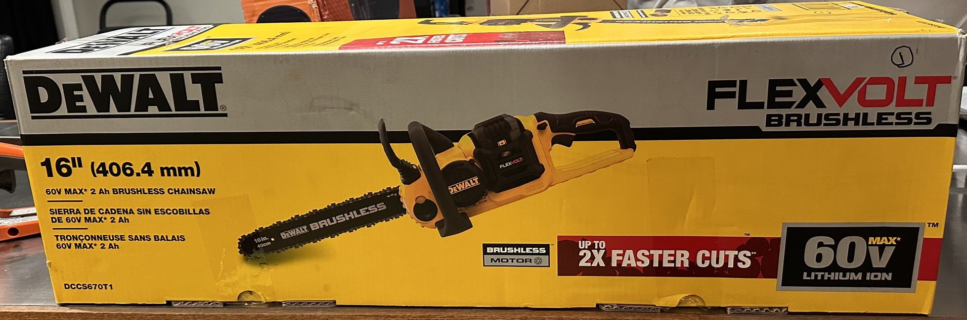 DEWALT 60V MAX 16in. Brushless Battery Powered Chainsaw Kit with (1) FLEXVOLT 2Ah Battery & Charger