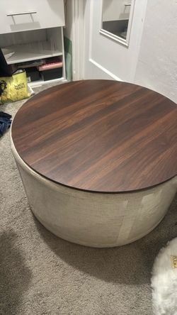 Round Ottoman Coffee Table with Wood Top