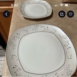 White Porcelain Plates with Floral Border
