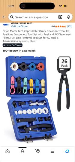 Orion Motor Tech 26pc Master Quick Disconnect Tool Kit, Fuel Line Disconnect Tool Set with Fuel and AC Disconnect Pliers, Fuel Line Removal Tool Set f