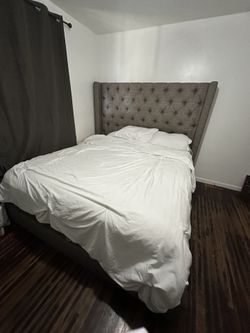 Grey Tufted Bed Frame Cal King