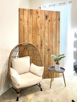 Chair and wooden panel