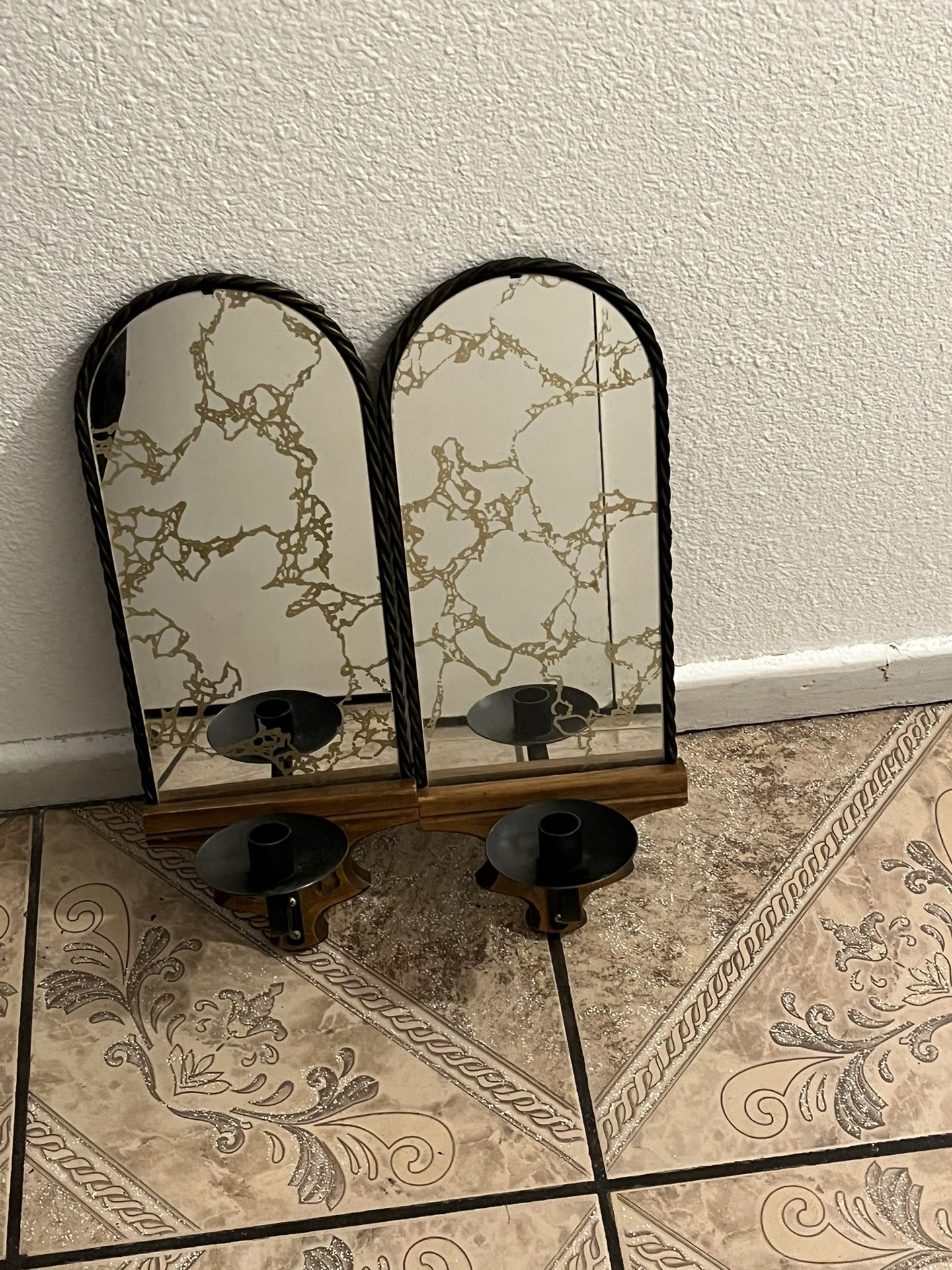 Antique candle mirror holder