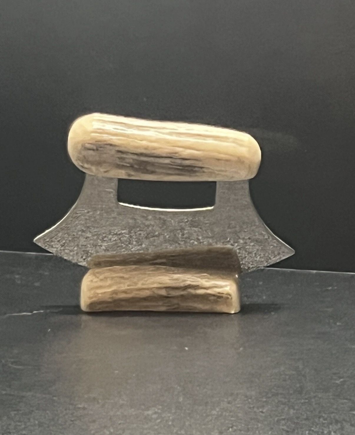 Vintage 6" Stainless Steel ALASKA ULU Faux Antler Resin Handle Whale Lard Knife