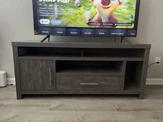 Gray Wooden Entertainment Center / TV Stand with Drawer & Cabinet