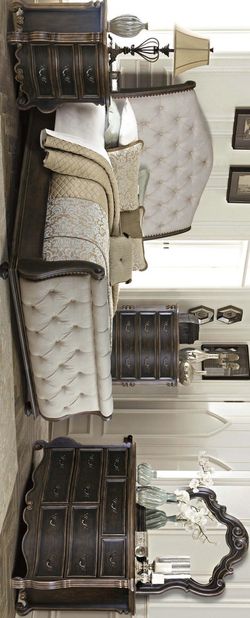 Lona Espresso/Ivory Sleigh Queen &King Bedroom Set