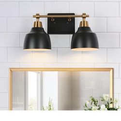 Bathroom Wall Light Fixtures, 2-Light Black Gold Vanity Light, Modern Farmhouse Wall Lamp Over Mirror for Hallway, Bedroom, Kitchen, and Living Room