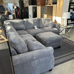Sectional Sofa Bed With Ottoman Very Comfortable Corduroy Fabric 