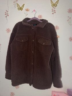 Brown Sherpa Fleece Button-Up Jacket