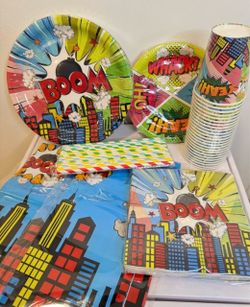 Super Hero Boom Party Supply Set For 24 People New