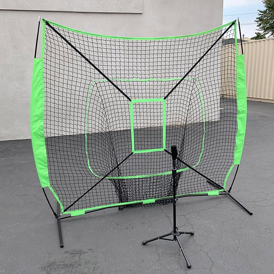 (Brand New) $75 Baseball Softball (7x7’ Net & Ball Tee Set) Practice Hitting & Pitching Net w/ Carry Bag 